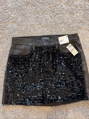 Express Black Sequin Skirt